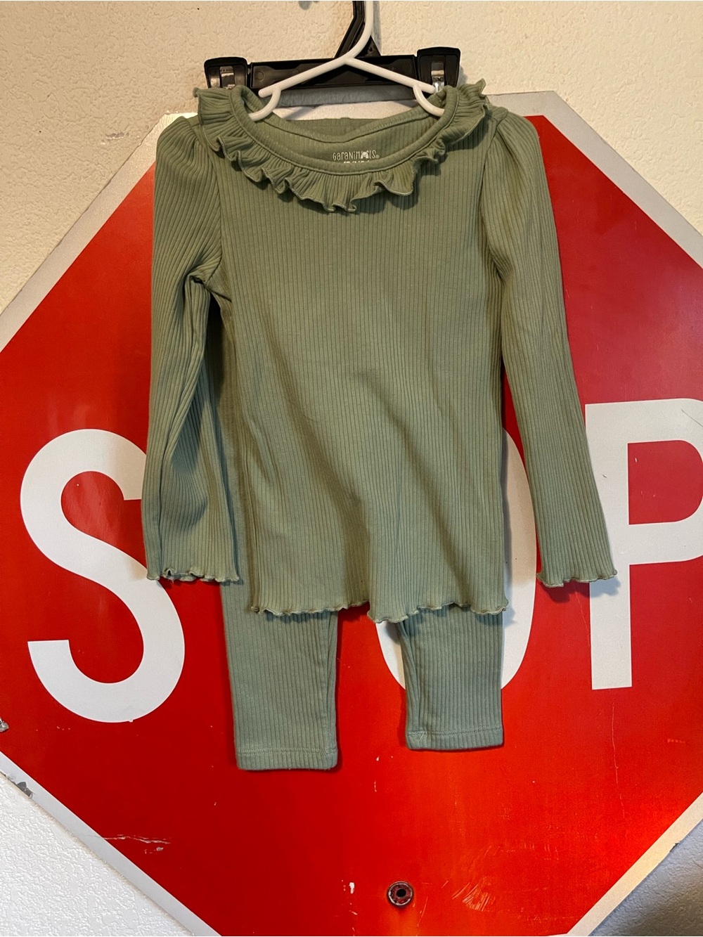 Garanimals Olive Green Ribbed Ruffle Top & Leggings Set
